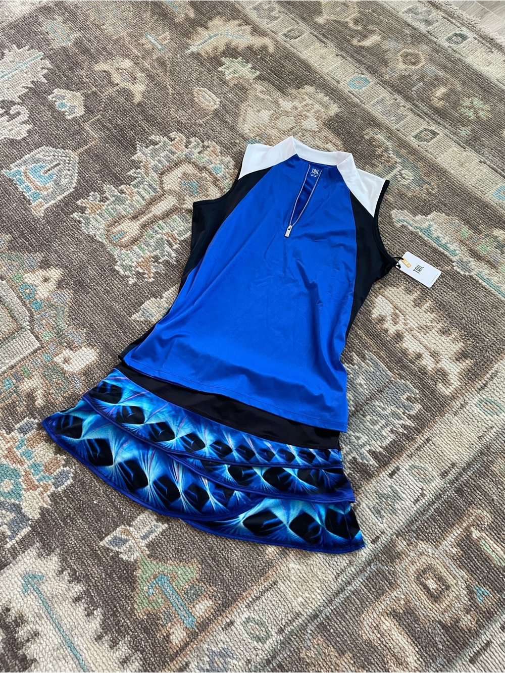 NWT- Women’s Blue Athletic Color-block sleeveless tank with zipper collar.